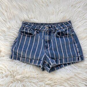 Pacsun High Waist Firework Stripe Denim Sewn Cuff Mom Short